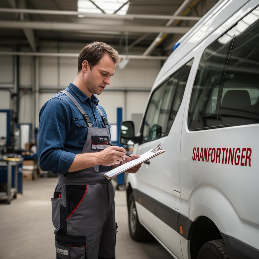 Håndværker tjekker servicevogn med tjekliste i industrihal
